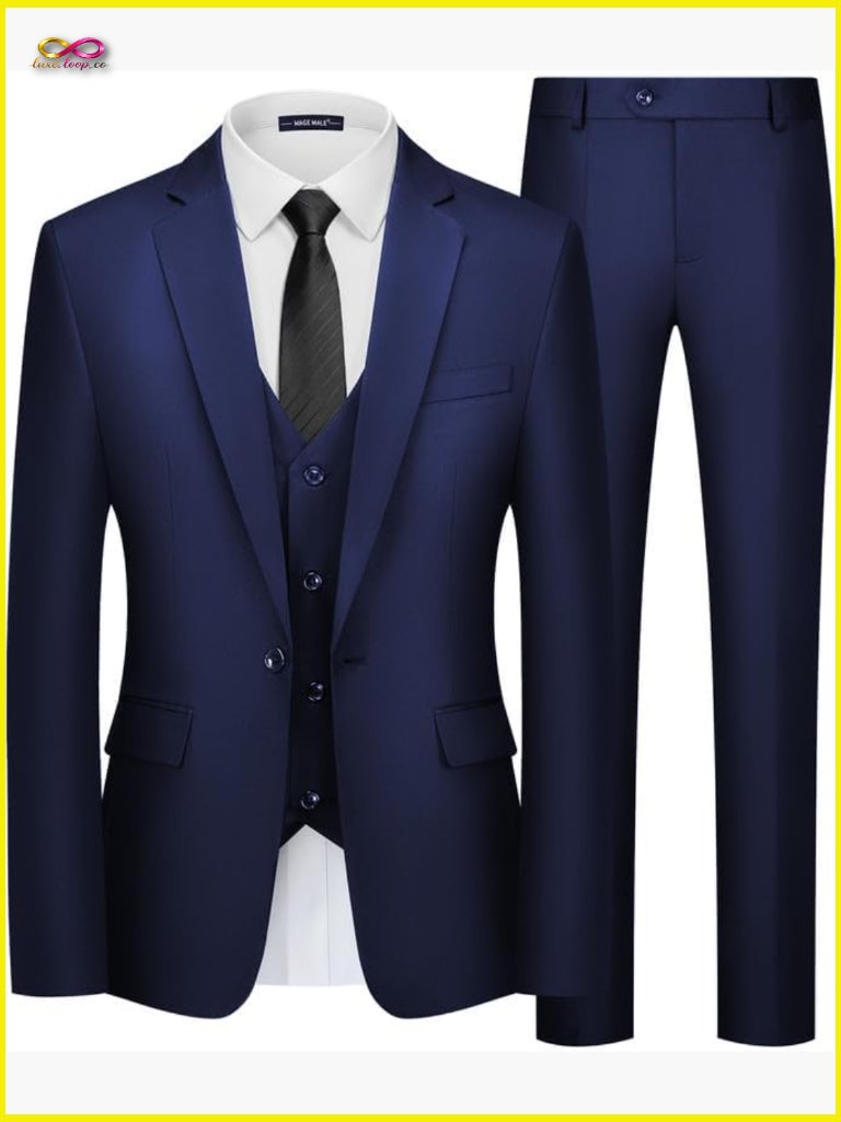 Slim Fit 3-Piece Suit Set Classic Elegant Business Wedding Formal Blazer Vest